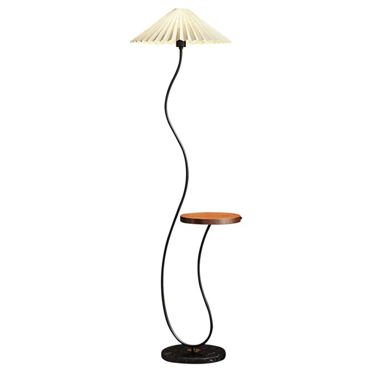 Floor Lamp with Integrated Storage Shelf Phone Wireless Charging Three Color Dimming Sofa Bed Side Light, EU Plug - Black