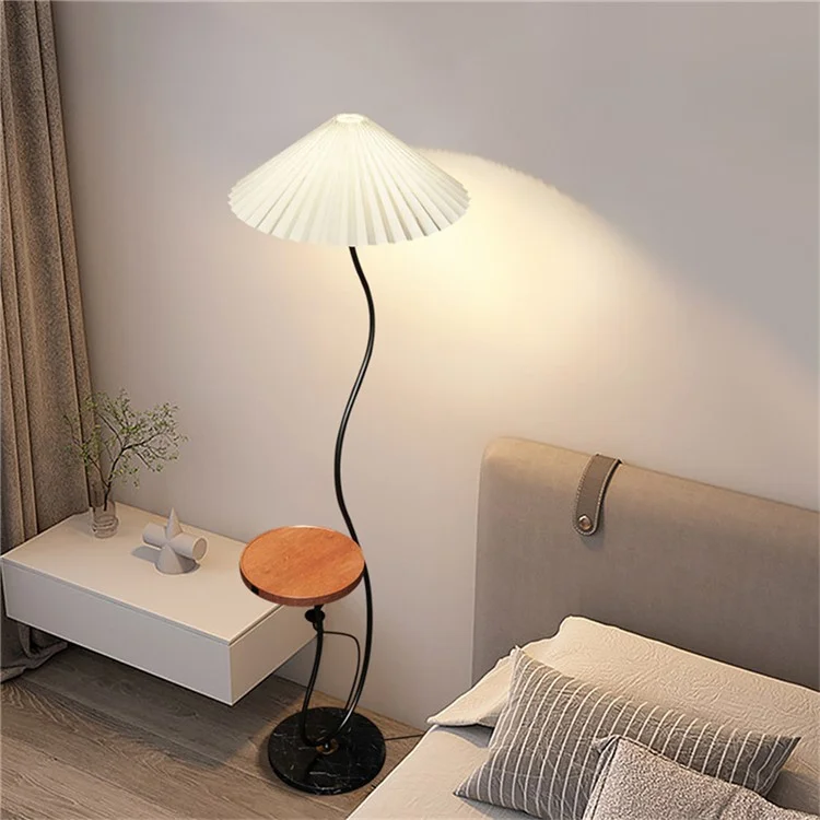 Floor Lamp with Integrated Storage Shelf Phone Wireless Charging Three Color Dimming Sofa Bed Side Light, EU Plug - Black