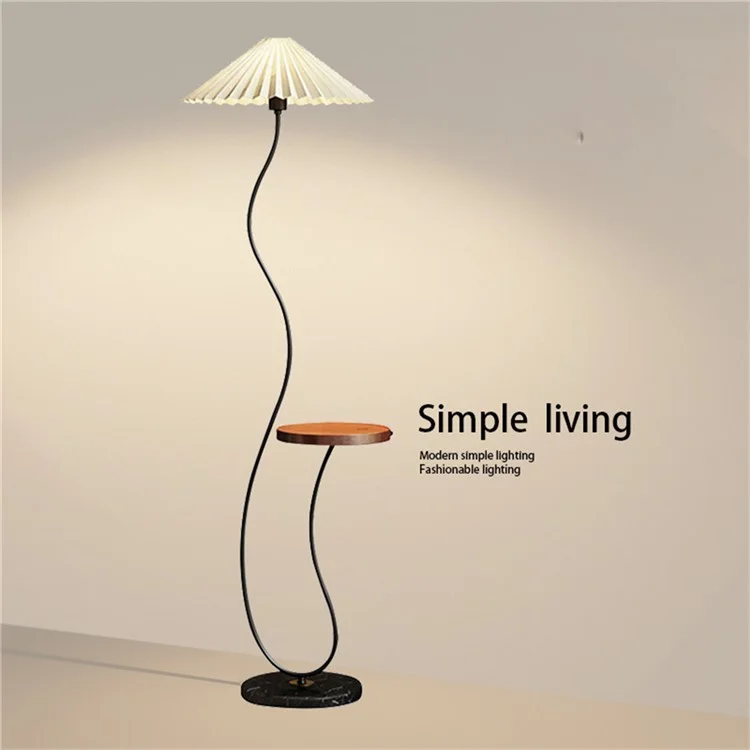 Floor Lamp with Integrated Storage Shelf Phone Wireless Charging Three Color Dimming Sofa Bed Side Light, EU Plug - Black