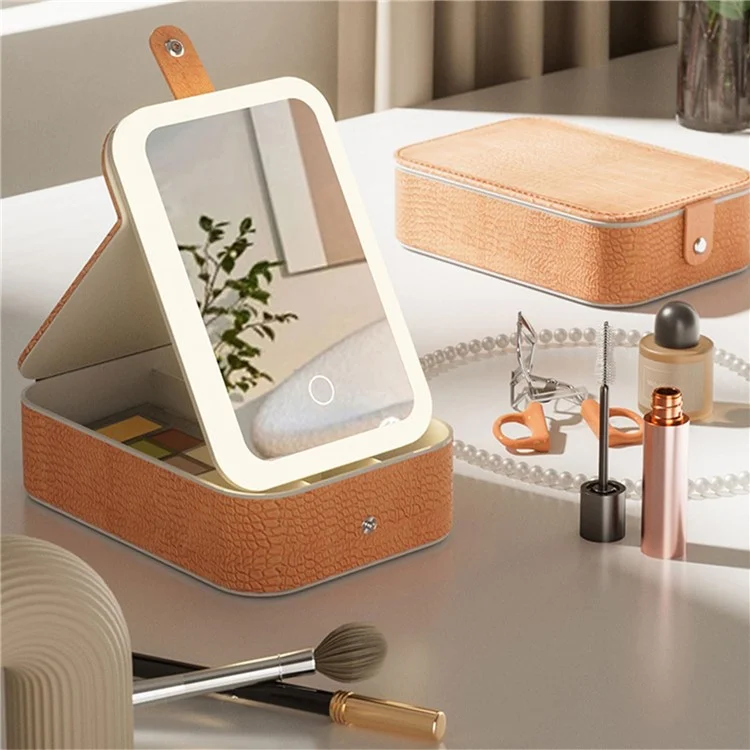 LED Make-up Spiegel mit Aufbewahrungsbox Schminktisch-Organizer Tragbarer Kosmetikspiegel, S - Grün