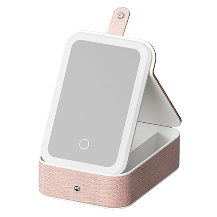 LED-Schminkspiegel mit Aufbewahrungsbox, Desktop-Kosmetikorganizer, tragbarer Kosmetikspiegel, L - Pink