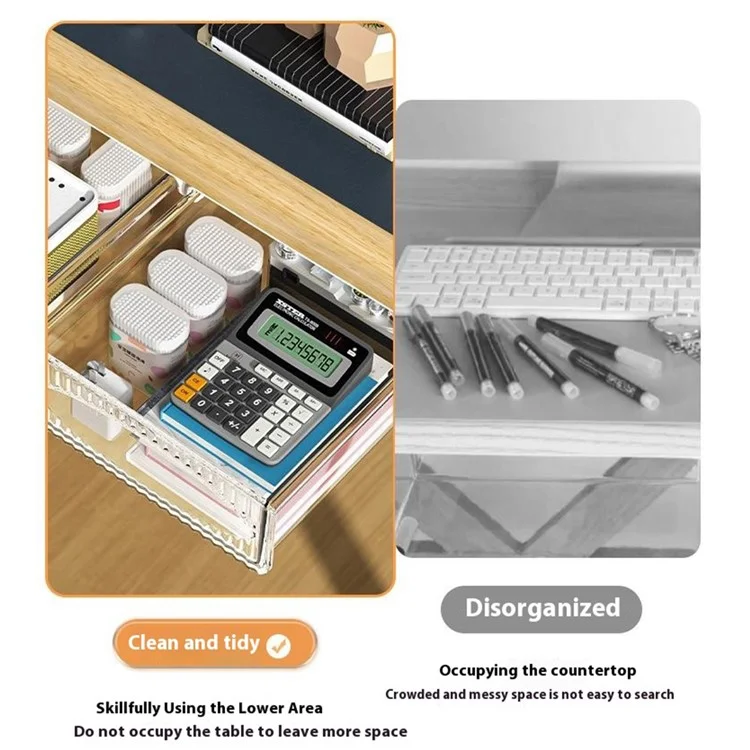 Under Desk Drawer Hidden PET Storage Box Pull Out Hanging Organizer Size L - Black