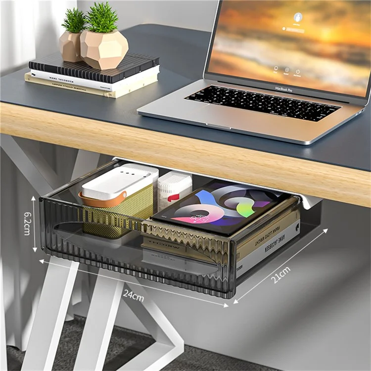 Under Desk Drawer Hidden PET Storage Box Pull Out Hanging Organizer Size L - Black