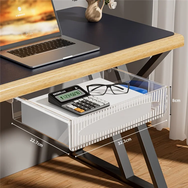 Under Desk Drawer Hidden PET Storage Box Pull Out Hanging Organizer Size XL - White