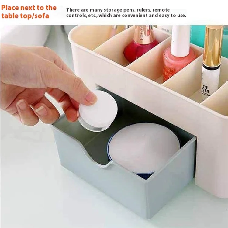 Desenho de gaveta Caixa de armazenamento de cosméticos Organizador de mesa de plástico para joias, maquiagem, pincéis e batom - Azul