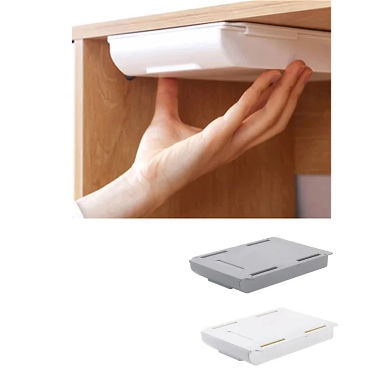 Under Desk Drawer Organizer Hidden Self-Adhesive Space Saving ABS Storage Box Size XL - White
