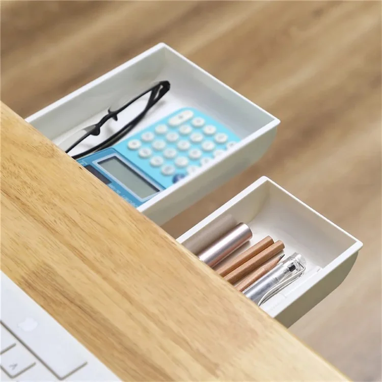 Under Desk Drawer Organizer Hidden Self-Adhesive Space Saving ABS Storage Box Size XL - White