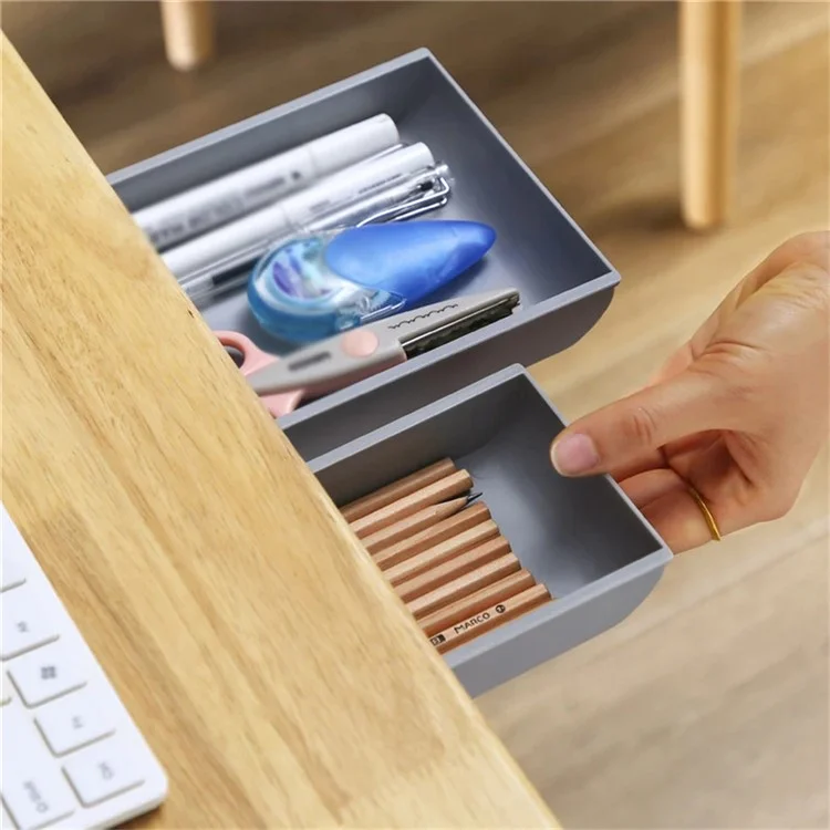 Under Desk Drawer Organizer Hidden Self-Adhesive Space Saving ABS Storage Box Size XL - White
