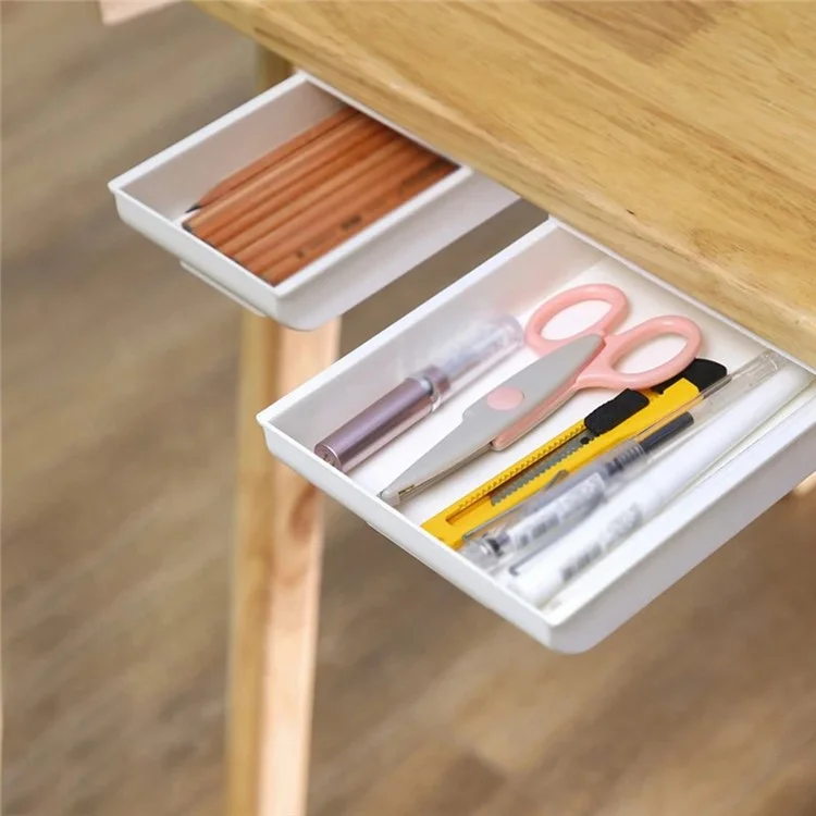 Cassetto organizzatore per scrivania Nascondi Spazio Salva Scatola di Stoccaggio ABS Autoadesivo Dimensione L - Bianco