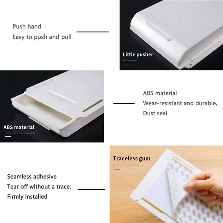 Cassetto organizzatore per scrivania Nascondi Spazio Salva Scatola di Stoccaggio ABS Autoadesivo Dimensione L - Bianco