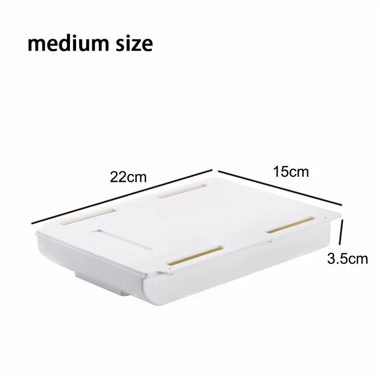 Cassetto organizzatore per scrivania Nascondi Spazio Salva Scatola di Stoccaggio ABS Autoadesivo Dimensione L - Bianco