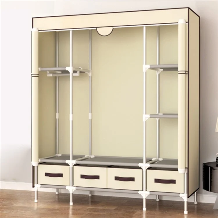 150 x 45 x 170cm Simple Wardrobe Assembly Non-Woven Fabric Clothes Cabinet with 4 Drawers - Beige