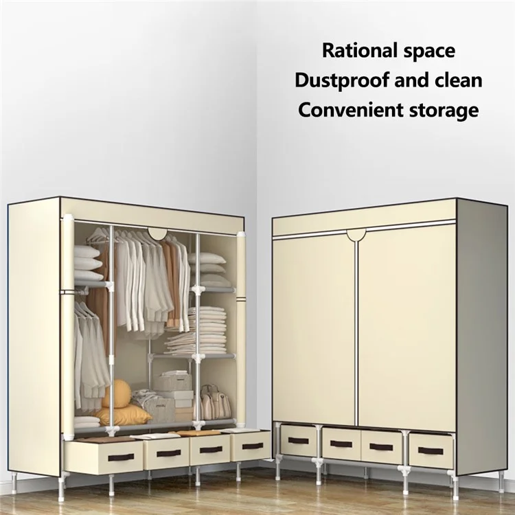 150 x 45 x 170cm Simple Wardrobe Assembly Non-Woven Fabric Clothes Cabinet with 4 Drawers - Beige