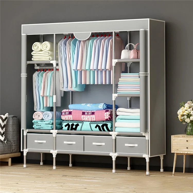 150 x 45 x 170cm Simple Wardrobe Assembly Non-Woven Fabric Clothes Cabinet with 4 Drawers - Beige