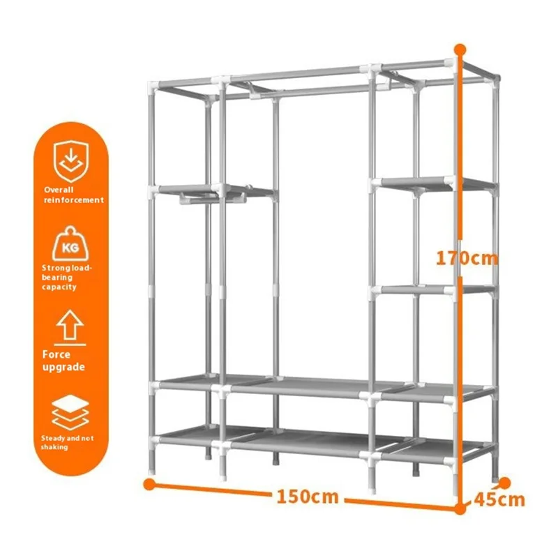 150 x 45 x 170cm Simple Wardrobe Assembly Non-Woven Fabric Clothes Cabinet with 4 Drawers - Beige