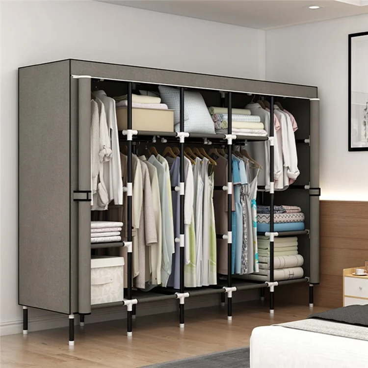 Armadio da montare 203 x 45 x 170 cm, in tessuto non tessuto con telaio in acciaio rinforzato, organizer per l'abbigliamento - Grigio