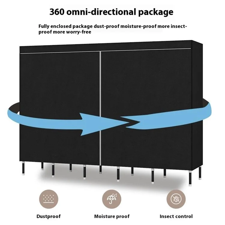 Armadio da montare 203 x 45 x 170 cm, in tessuto non tessuto con telaio in acciaio rinforzato, organizer per l'abbigliamento - Grigio