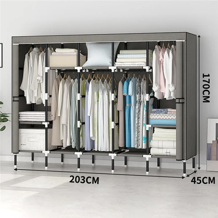 Armadio da montare 203 x 45 x 170 cm, in tessuto non tessuto con telaio in acciaio rinforzato, organizer per l'abbigliamento - Grigio