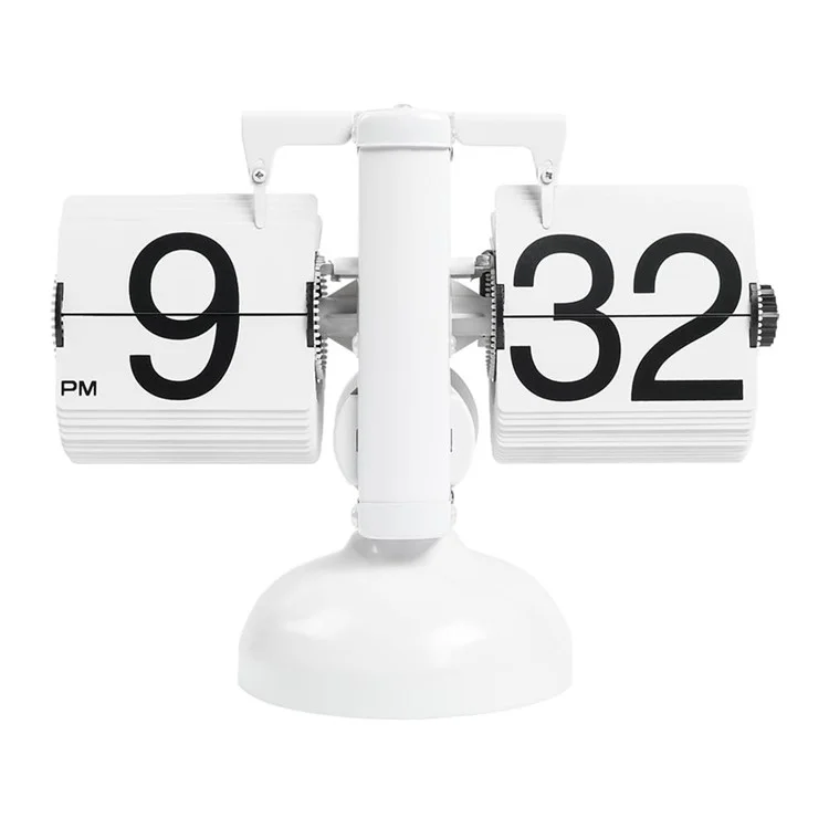 Automatische Wendeuhr Retro Einfaches Wohnzimmer Tischuhr Einzelfuß Edelstahl Quarzwerk Wendeuhr - Weiß