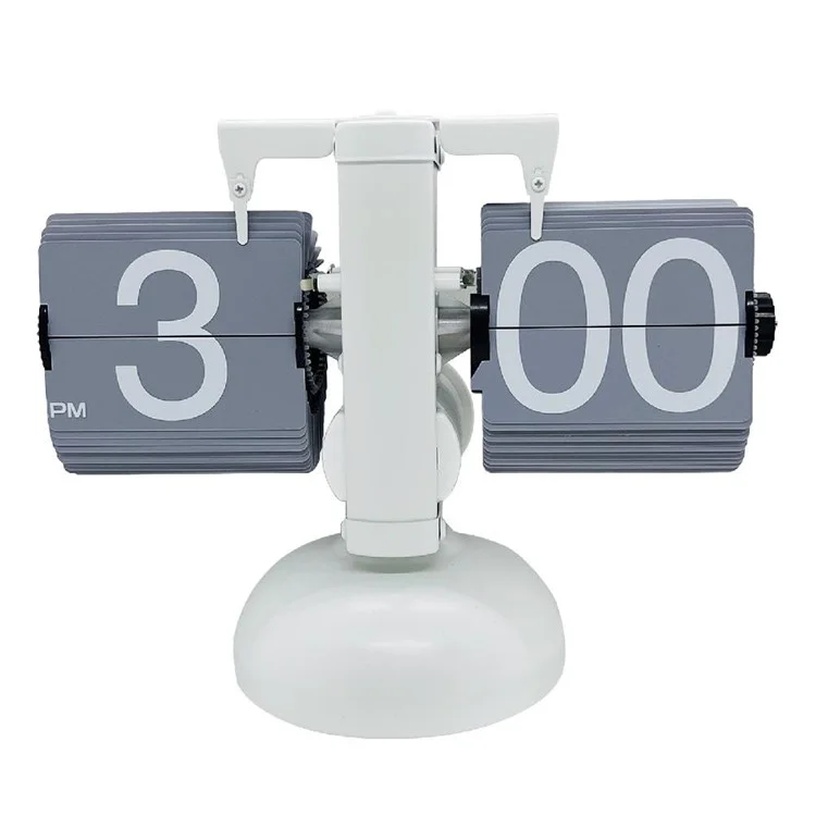 Reloj de mesa retro de volteo automático, simple y elegante para el hogar y la sala de estar. Equilibrio de una sola pata, mecanismo de cambio de página - Blanco / Gris