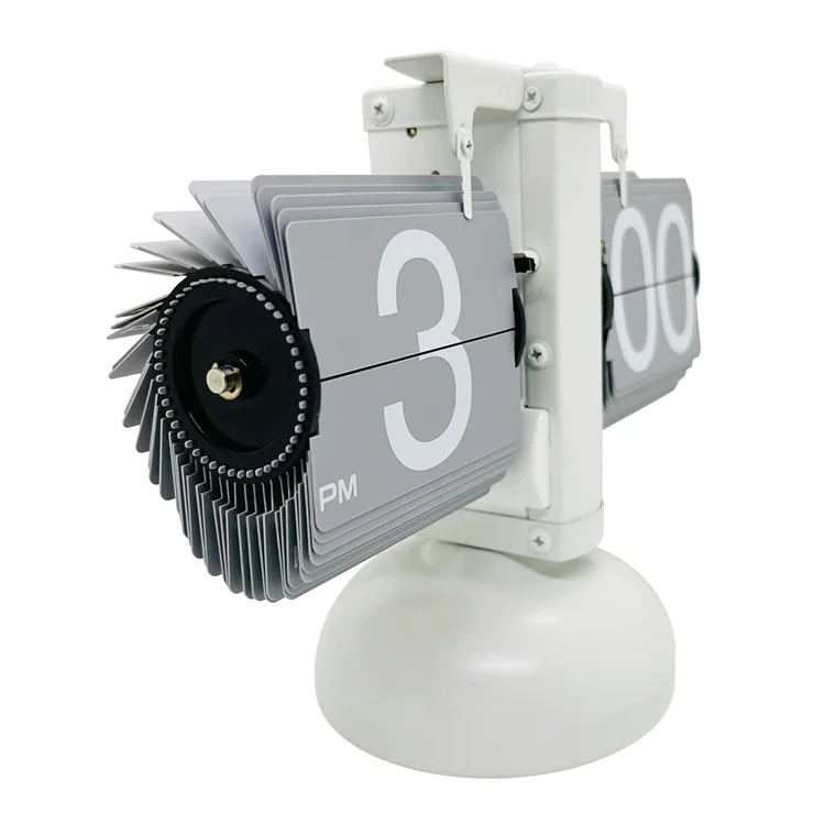 Reloj de mesa retro de volteo automático, simple y elegante para el hogar y la sala de estar. Equilibrio de una sola pata, mecanismo de cambio de página - Blanco / Gris