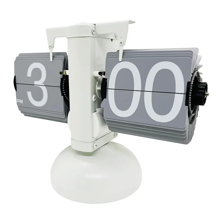 Reloj de mesa retro de volteo automático, simple y elegante para el hogar y la sala de estar. Equilibrio de una sola pata, mecanismo de cambio de página - Blanco / Gris