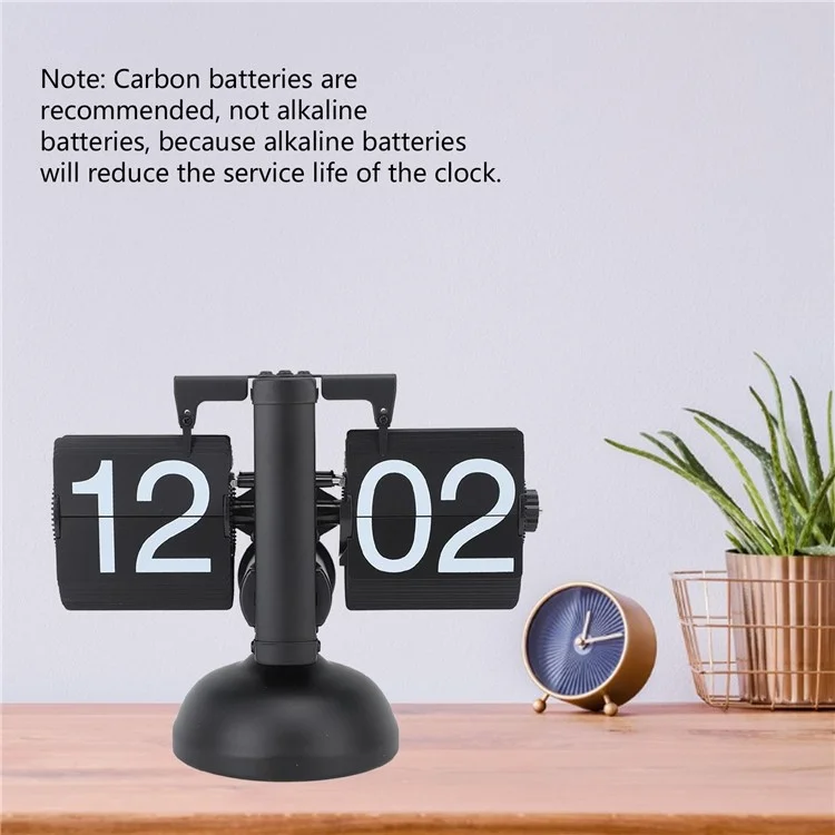 Reloj de mesa retro de cuarzo con volteo automático y mecánico, para la sala de estar - Negro