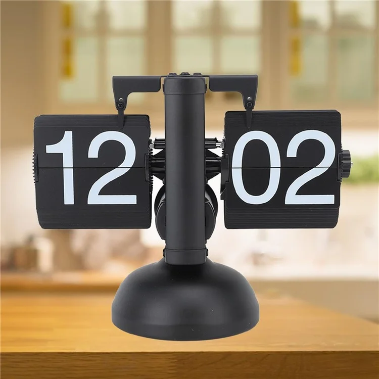 Reloj de mesa retro de cuarzo con volteo automático y mecánico, para la sala de estar - Negro