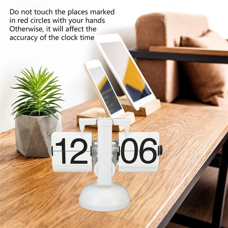 Retro Automatic Flipping Clock Balance Mechanical Flip Over Quartz Table Clock for Living Room - White