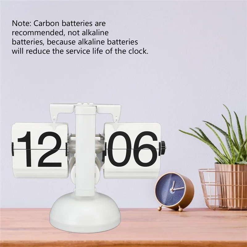Retro Automatic Flipping Clock Balance Mechanical Flip Over Quartz Table Clock for Living Room - White