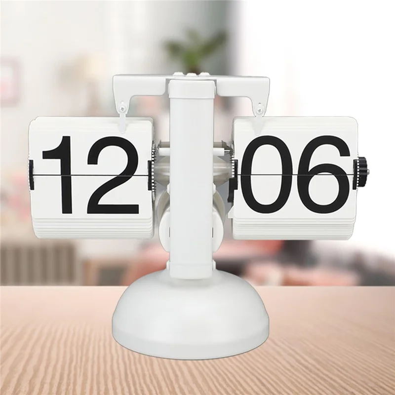 Retro Automatic Flipping Clock Balance Mechanical Flip Over Quartz Table Clock for Living Room - White