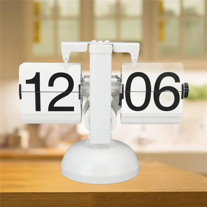 Retro Automatic Flipping Clock Balance Mechanical Flip Over Quartz Table Clock for Living Room - White