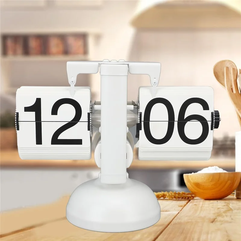 Retro Automatic Flipping Clock Balance Mechanical Flip Over Quartz Table Clock for Living Room - White