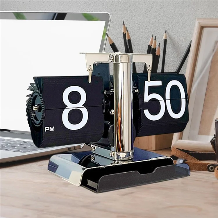 Reloj de mesa de estilo vintage con cajón de almacenamiento y balancín mecánico, se pliega automáticamente para la sala de estar.