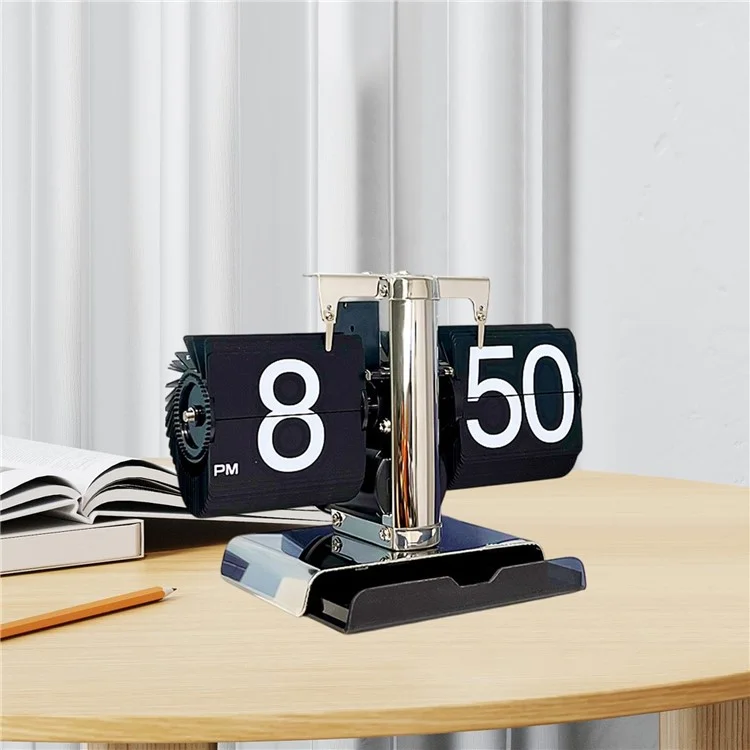Reloj de mesa de estilo vintage con cajón de almacenamiento y balancín mecánico, se pliega automáticamente para la sala de estar.