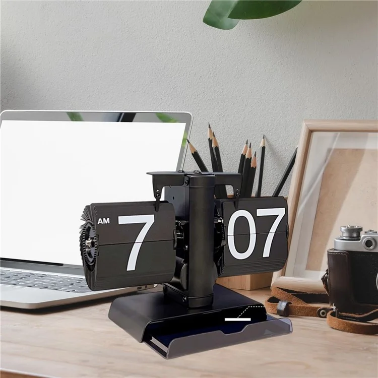 Reloj de mesa de balancín mecánico vintage con cajón para sala de estar - Negro