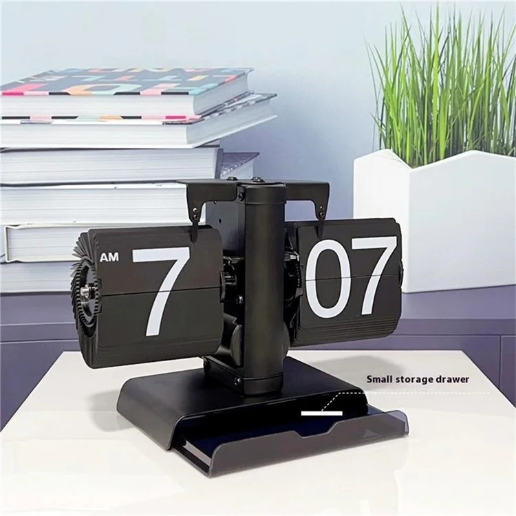 Reloj de mesa de balancín mecánico vintage con cajón para sala de estar - Negro