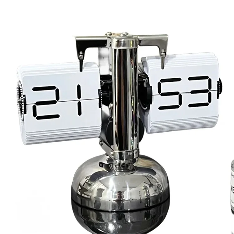 Reloj despertador automático con movimiento de cuarzo, un solo pie, estilo retro y sencillo, reloj de mesa de 24 horas, con pantalla digital en acero inoxidable y fuente blanca.