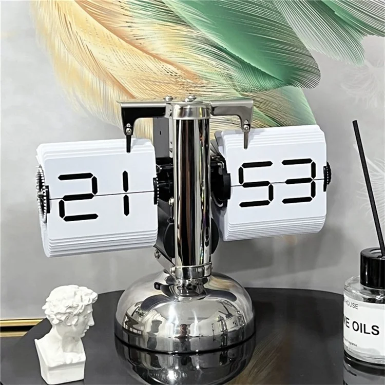 Reloj despertador automático con movimiento de cuarzo, un solo pie, estilo retro y sencillo, reloj de mesa de 24 horas, con pantalla digital en acero inoxidable y fuente blanca.