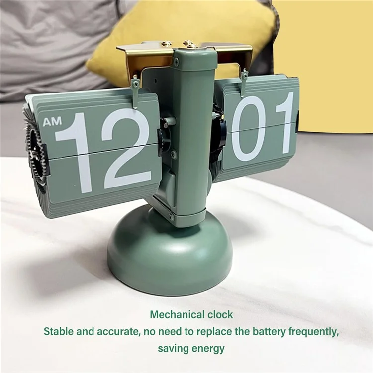 Reloj de mesa con volteo retro para sala de estar, reloj mecánico con volteo hacia abajo - Verde