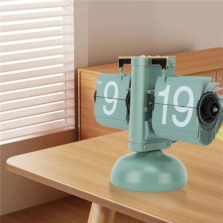 Reloj de mesa con volteo retro para sala de estar, reloj mecánico con volteo hacia abajo - Verde