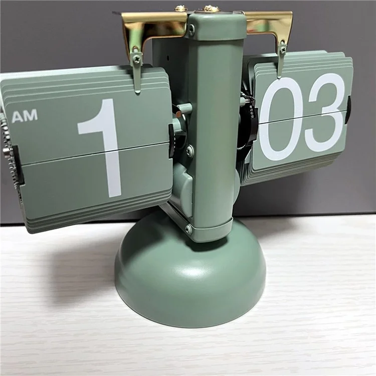 Reloj de mesa con volteo retro para sala de estar, reloj mecánico con volteo hacia abajo - Verde