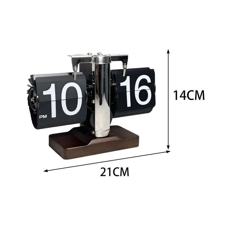 Horloge de table rétro à retournement automatique Pendule mécanique à bascule pour le salon avec base carrée en noyer - Noir