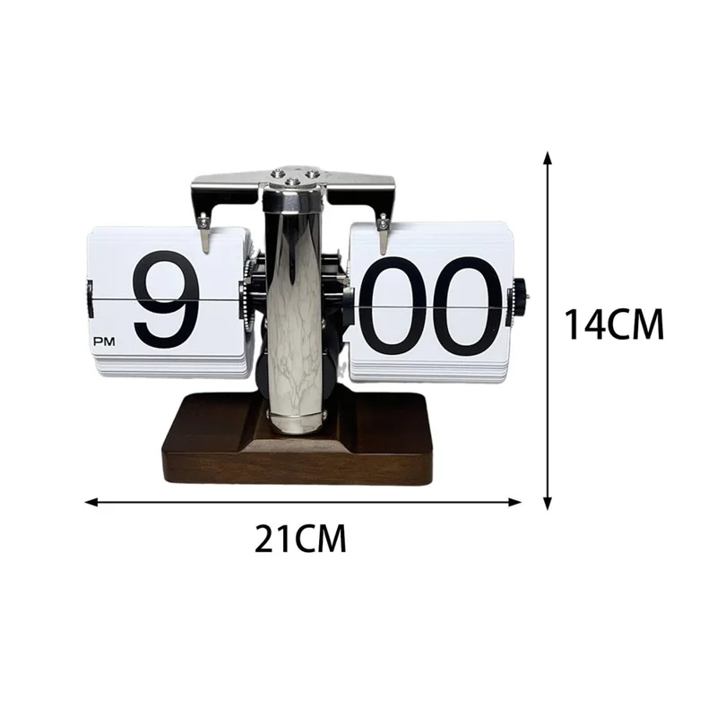 Auto Flip Clock Retro Table Clock Living Room Balance Mechanical Flip Clock with Walnut Square Base - White