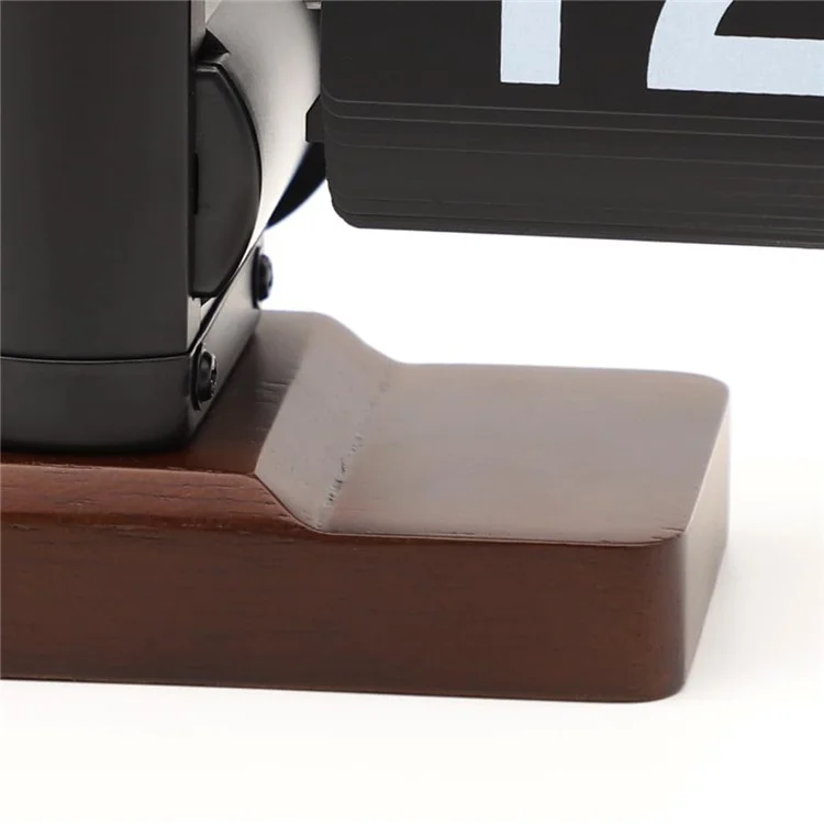 Reloj de voltereta automático retro sencillo Reloj de mesa para el hogar Movimiento de cuarzo de acero inoxidable de un solo pie Reloj de voltereta con base cuadrada de nogal - Negro