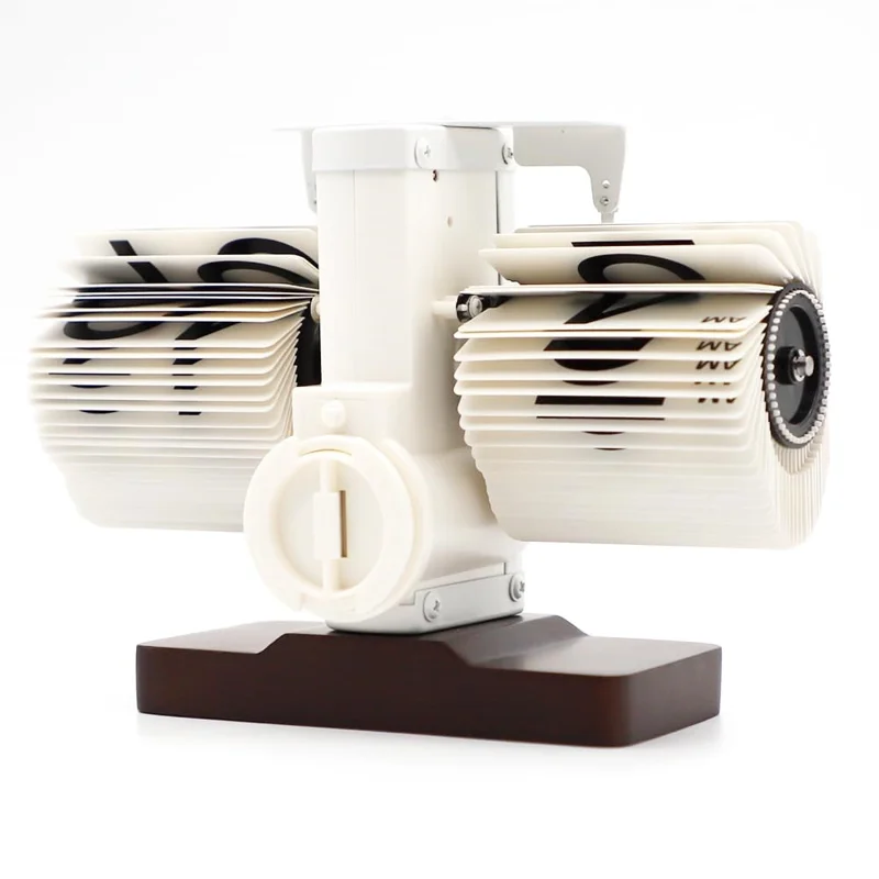 Automatic Flip Clock Retro Simple Home Table Clock Single Foot Stainless Steel Quartz Movement Flip Clock Walnut Square Base - White