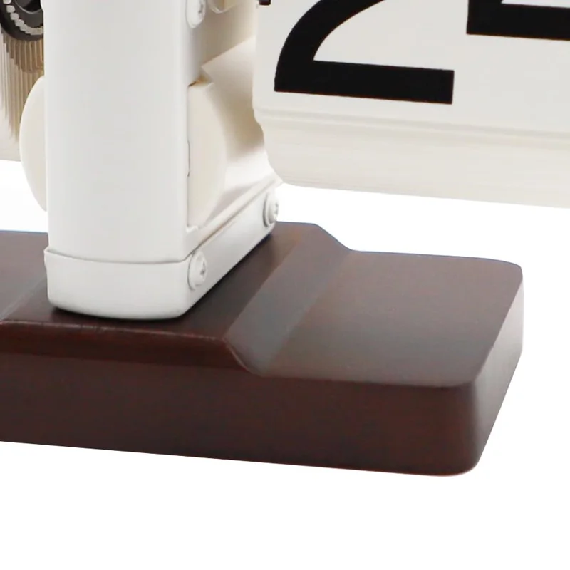 Automatic Flip Clock Retro Simple Home Table Clock Single Foot Stainless Steel Quartz Movement Flip Clock Walnut Square Base - White