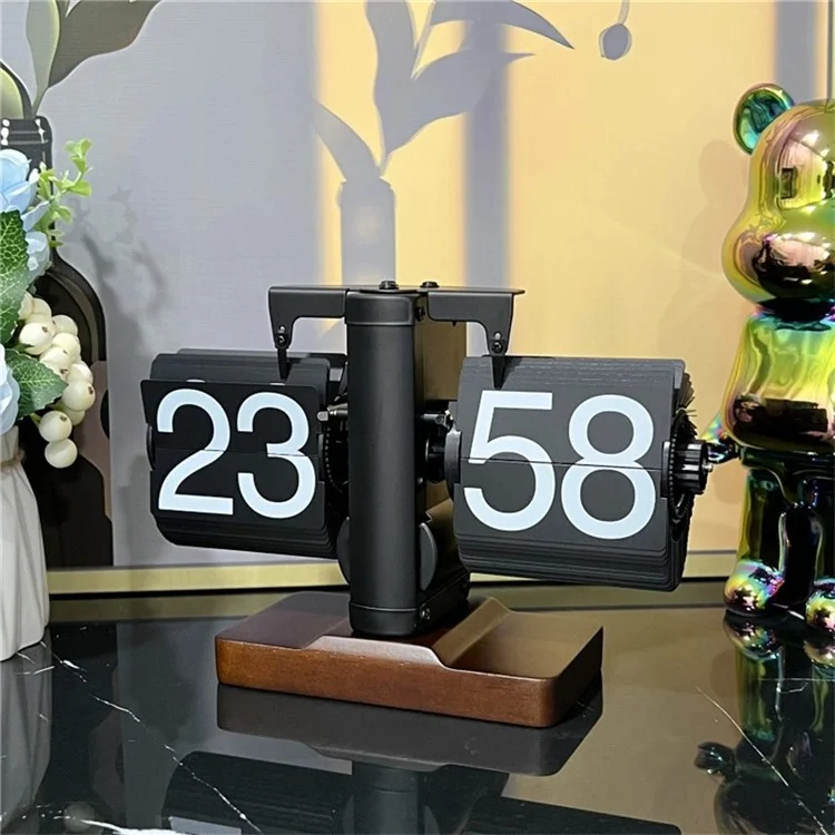 Relógio de mesa retrô com virar automático para sala de estar, relógio mecânico de equilíbrio com virar para baixo, formato 24H