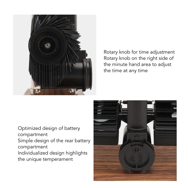 Relógio de mesa retrô com virador automático simples Relógio de mesa com pé único em aço inoxidável com movimento de quartzo Relógio de virador quadrado com base de nogueira - Estilo de 12 horas