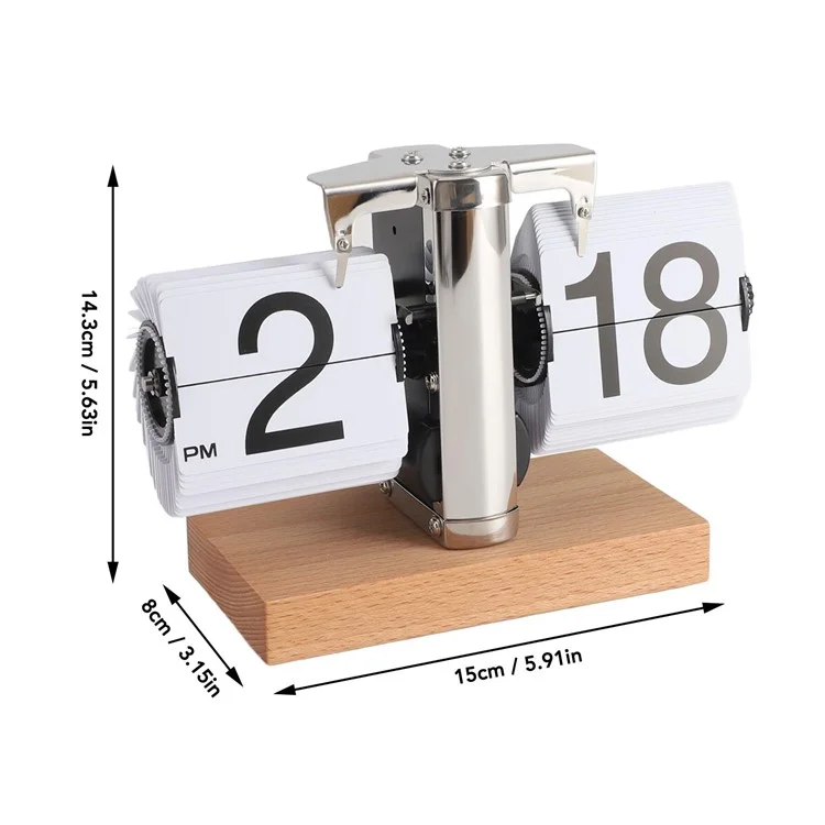 Relógio de mesa retrô com rotação automática, equilíbrio mecânico, com base quadrada de madeira de faia para casa - Branco / Formato de 12 horas